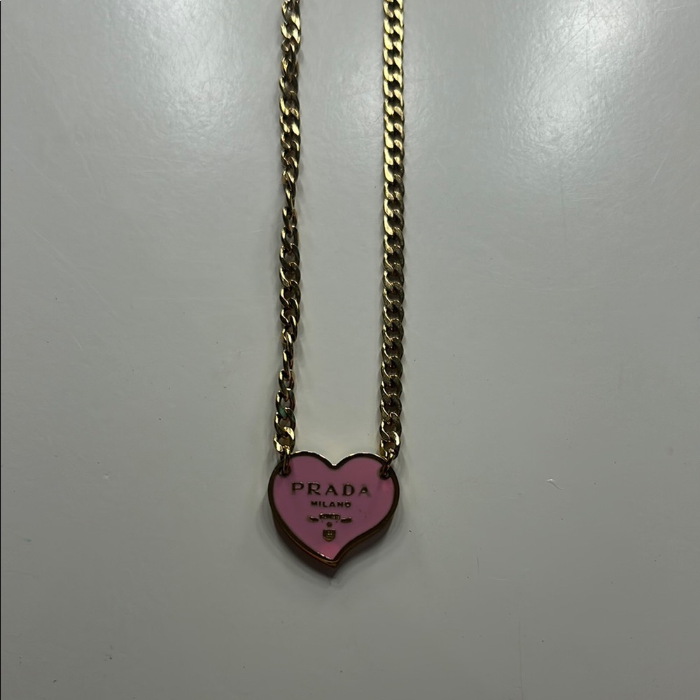 Prada Pink and Gold Heart Pendant Necklace
